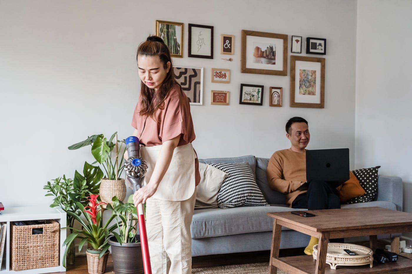 Vacuuming a clean Sydney living room